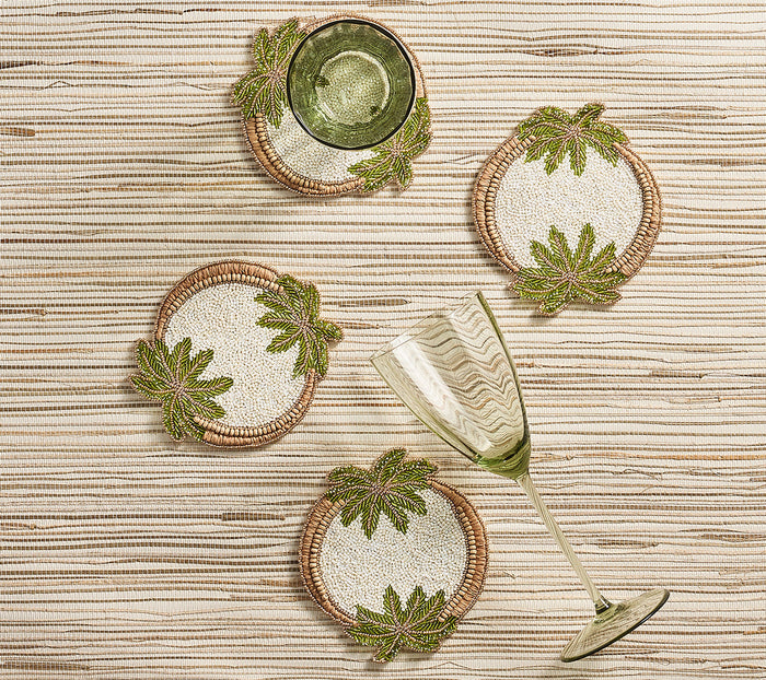 Oasis Coasters in Ivory, Green & Gold