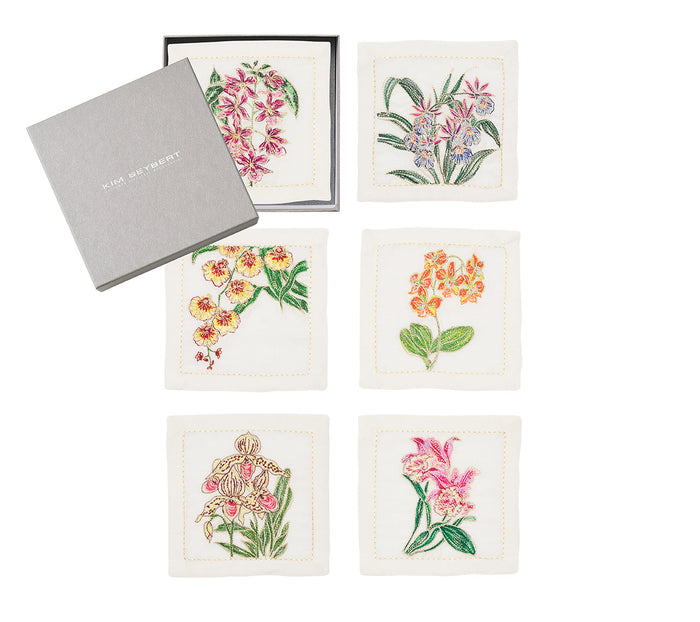 Orchid Cocktail Napkins in White & Multi