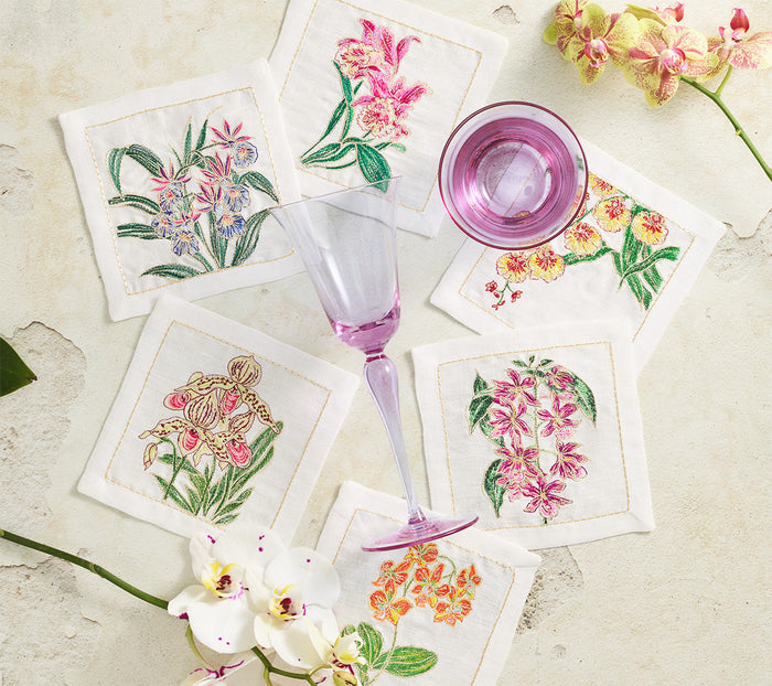 Orchid Cocktail Napkins in White & Multi