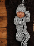 Organic Ribbed Zip Footie Black & White
