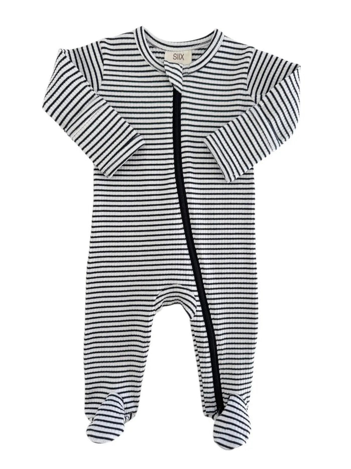 Organic Ribbed Zip Footie Black & White