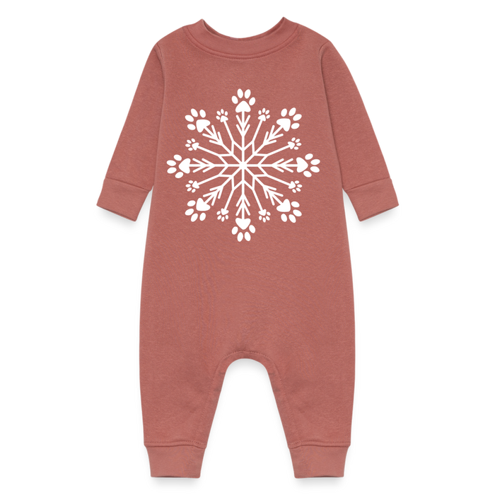 Paw Snowflake Baby Fleece One Piece - mauve