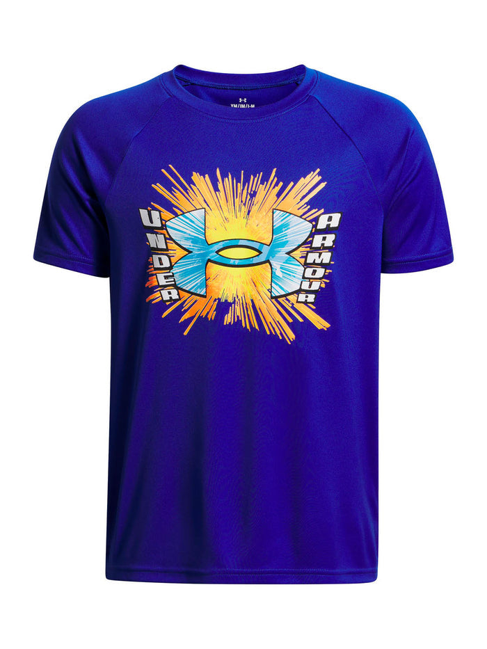 Polera manga corta de Entrenamiento para Niño Tech Graphic Wordmark Azul Under Armour