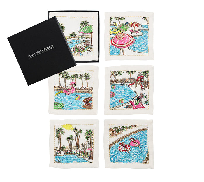 Pool Day Cocktail Napkins in White & Multi