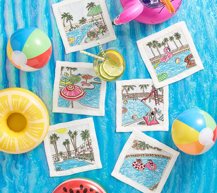 Pool Day Cocktail Napkins in White & Multi