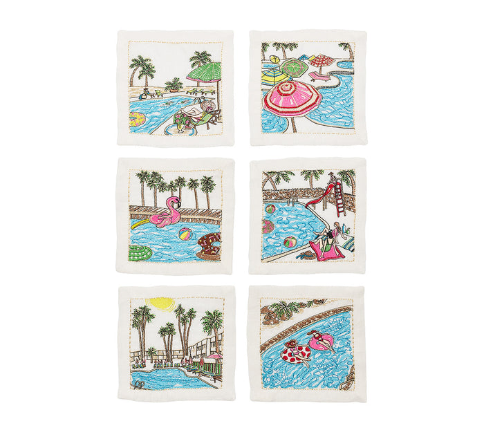 Pool Day Cocktail Napkins in White & Multi