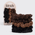 Ruched Lace Scrunchie 5-Pack — Black, Chocolate & Mocha