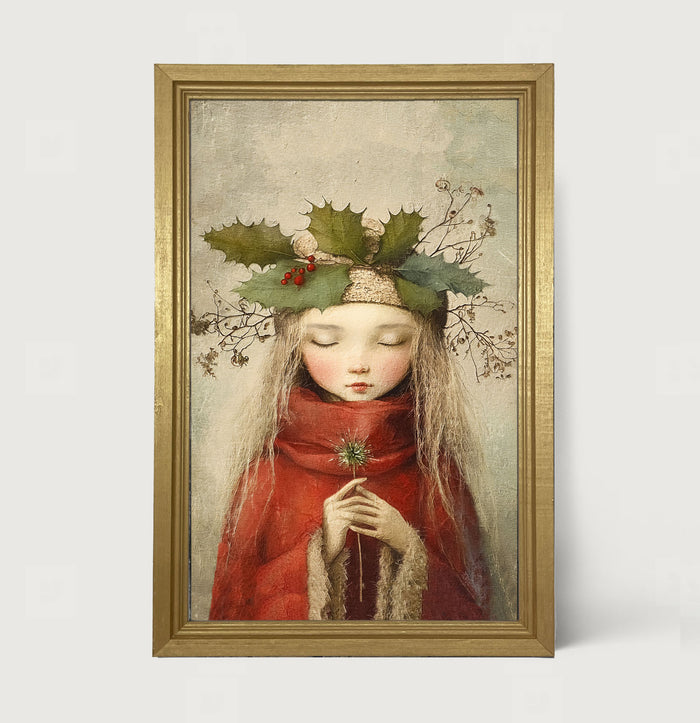 Rustic Christmas girl - Framed Art