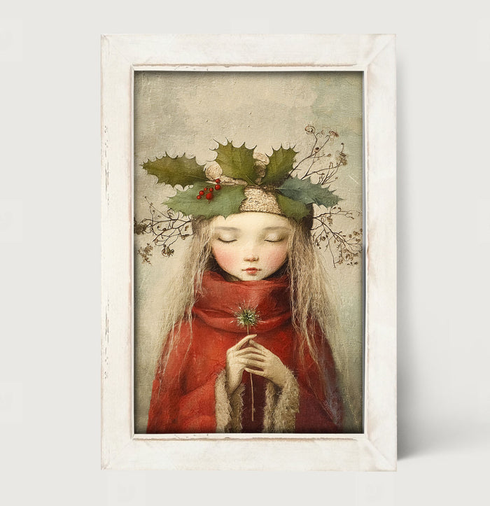 Rustic Christmas girl - Framed Art