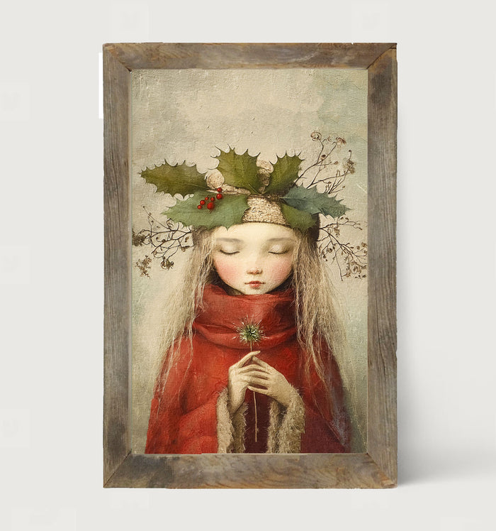 Rustic Christmas girl - Framed Art