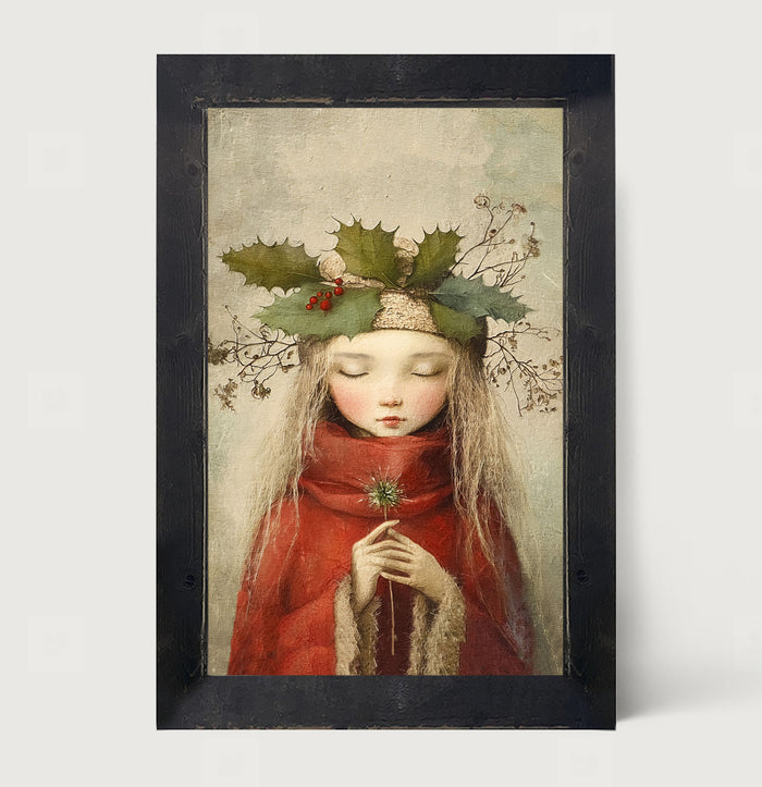 Rustic Christmas girl - Framed Art