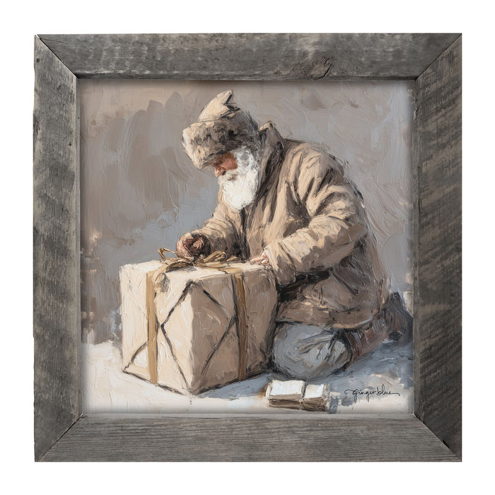 Santa Tying a Box - Framed Art