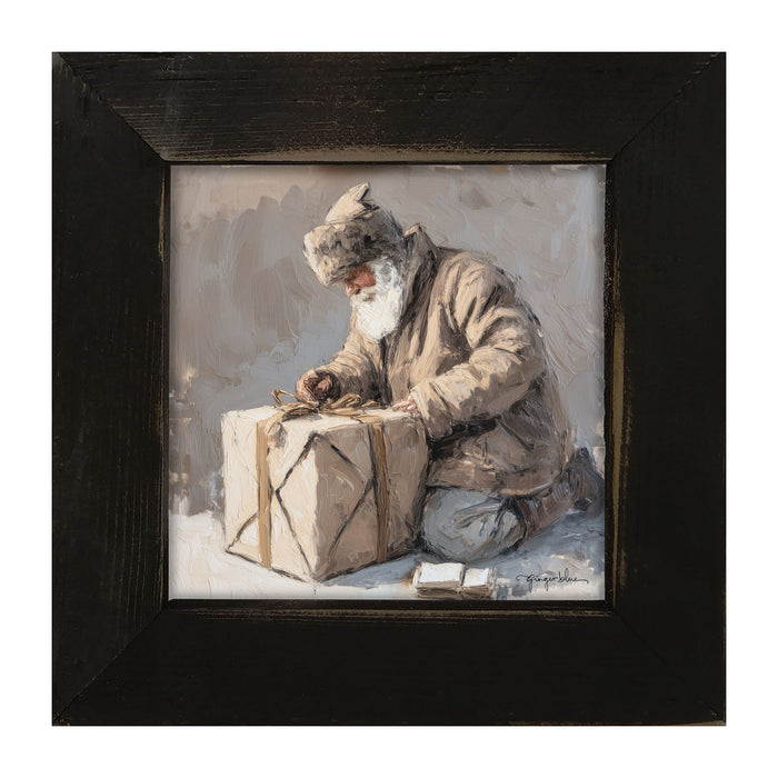 Santa Tying a Box - Framed Art
