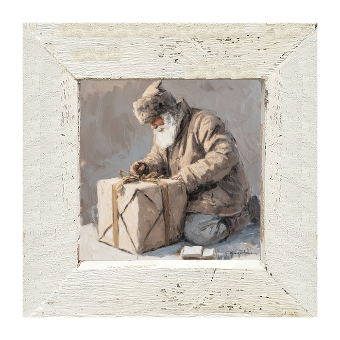 Santa Tying a Box - Framed Art