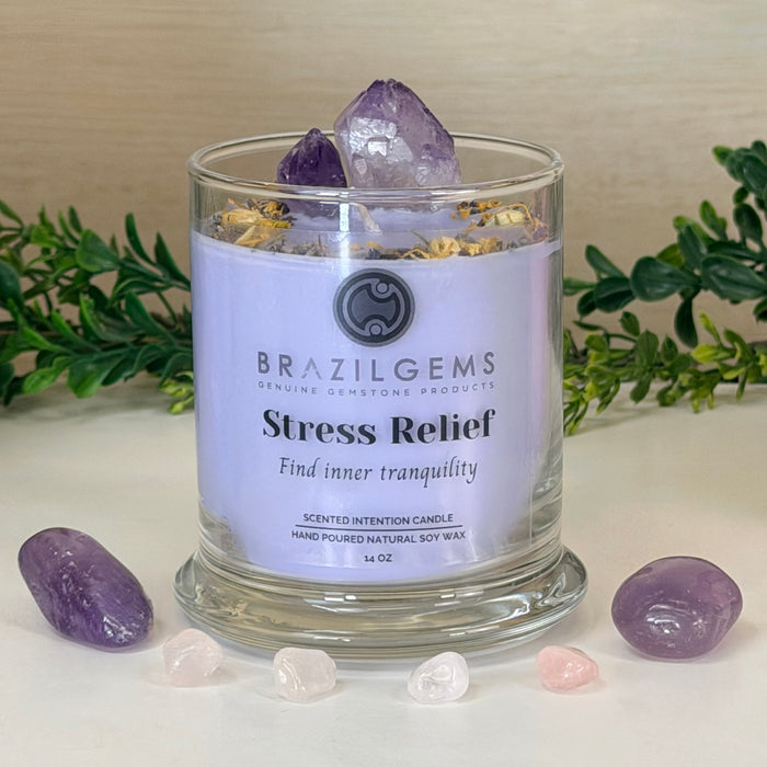 Scented Intention Candle with Crystals | STRESS RELIEF, 14 oz #2210AMRQ