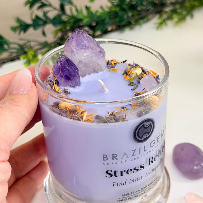 Scented Intention Candle with Crystals | STRESS RELIEF, 14 oz #2210AMRQ