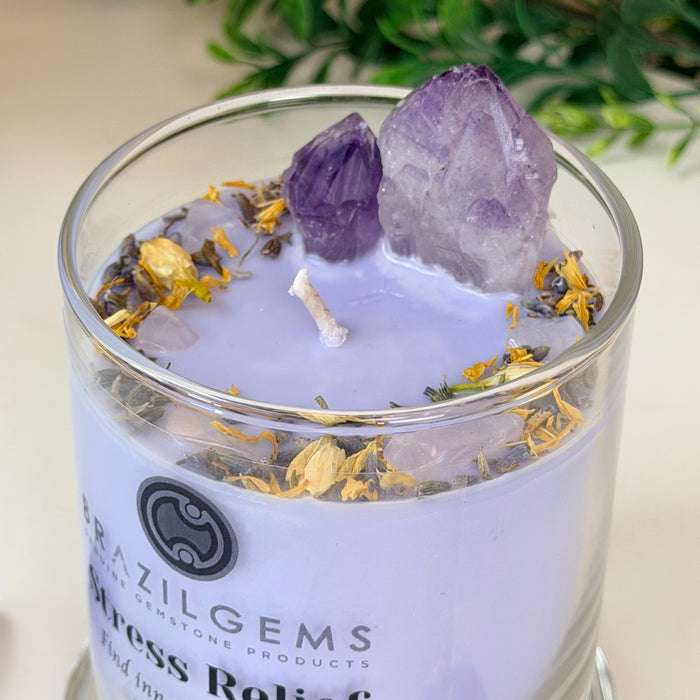Scented Intention Candle with Crystals | STRESS RELIEF, 14 oz #2210AMRQ