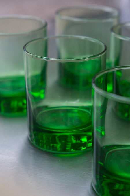 Set of six green tumbler glasses