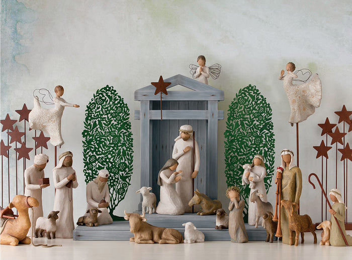 SHEPHERD AND STABLE ANIMALS FIGURE SCULPTURE HAND PAINTING WILLOW TREE BY SUSAN LORDI