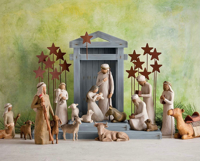 SHEPHERD AND STABLE ANIMALS FIGURE SCULPTURE HAND PAINTING WILLOW TREE BY SUSAN LORDI