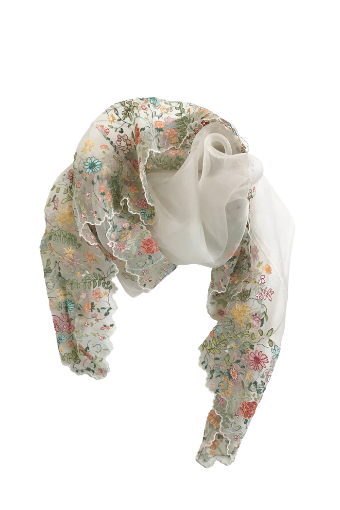 SILK ORGANZA STOLE WITH EMBROIDERED FLORALS