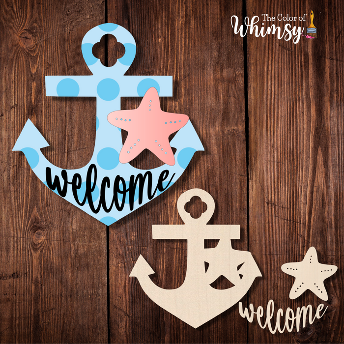 Welcome Anchor with Starfish (Layered or Etched)