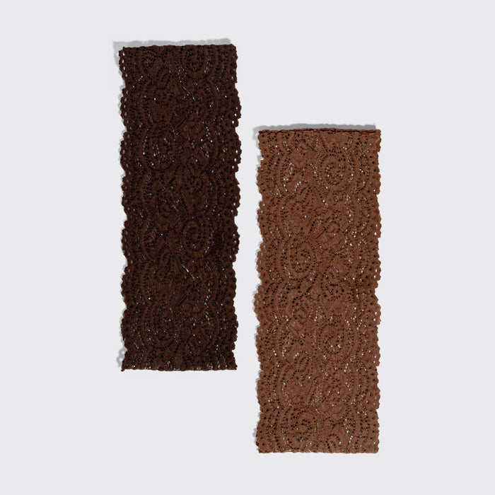 Wide Lace Elastic Headband 2-Pack — Mocha & Chocolate
