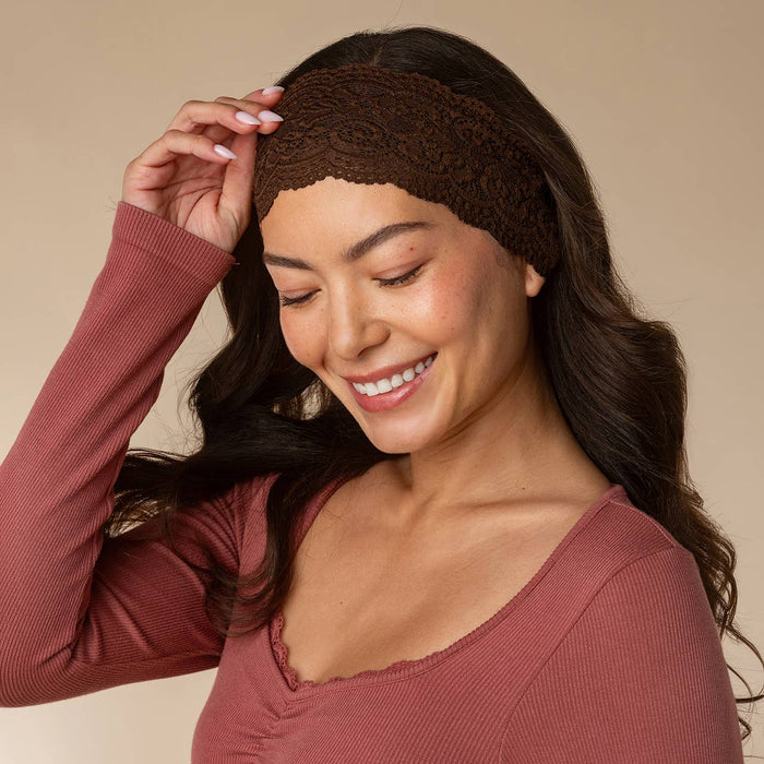 Wide Lace Elastic Headband 2-Pack — Mocha & Chocolate