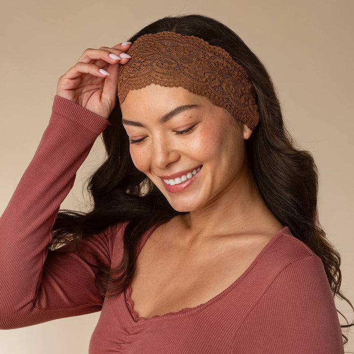 Wide Lace Elastic Headband 2-Pack — Mocha & Chocolate