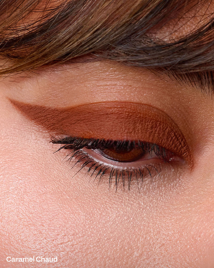 Caramel Chaud eyeshadow on a medium skin tone eye, applied as a winged liner.